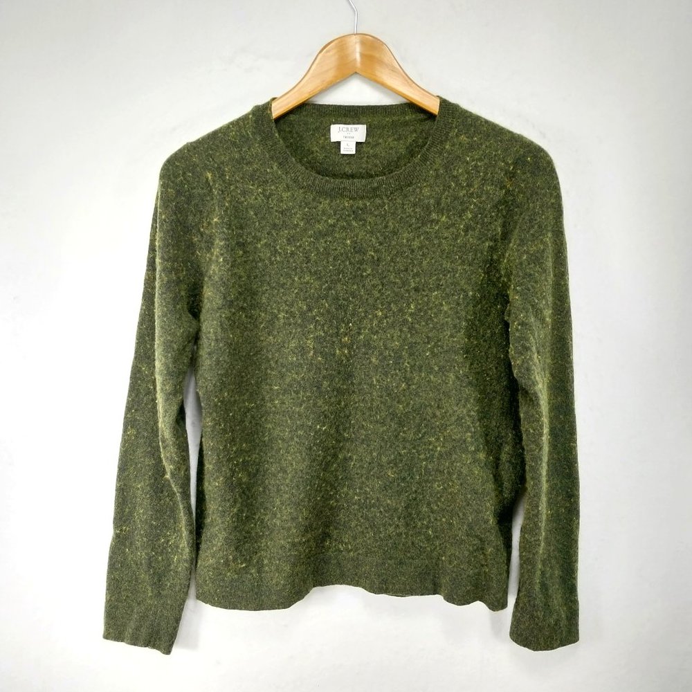 J. Crew Wool Blend Teddie Sweater Womens Small Medium Green F5199 Heather Loden